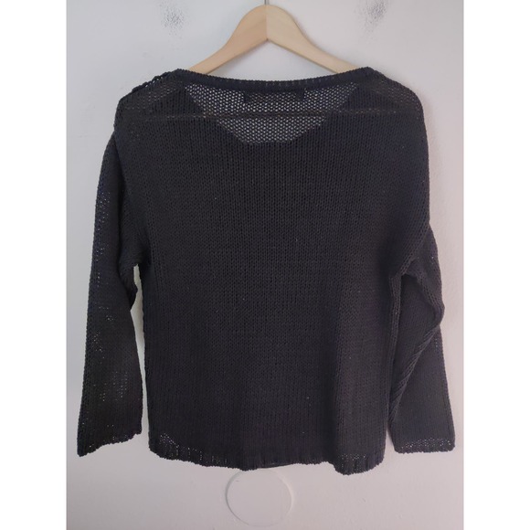 3/$20 Zara Black Sweater Crochet Fringe Top Sweatshirt Chunky Knit Top Size M - Picture 4 of 7